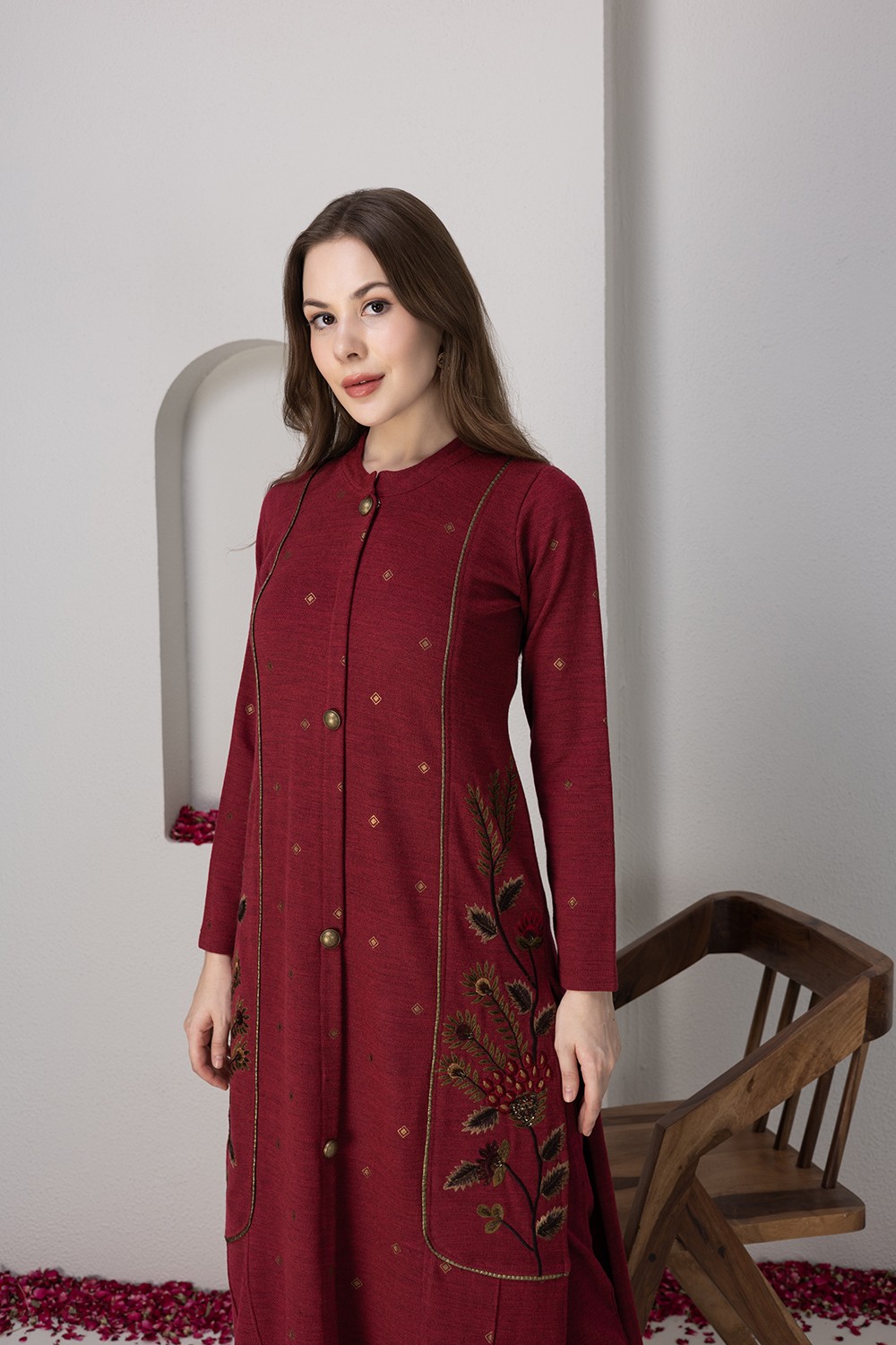 RED KNITTED KURTA SET